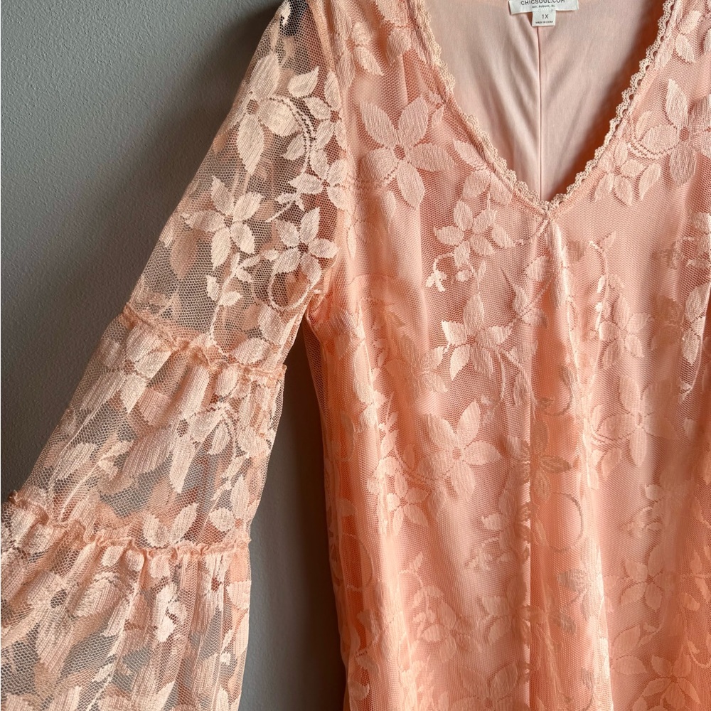 Peach Lace Floral Blouse